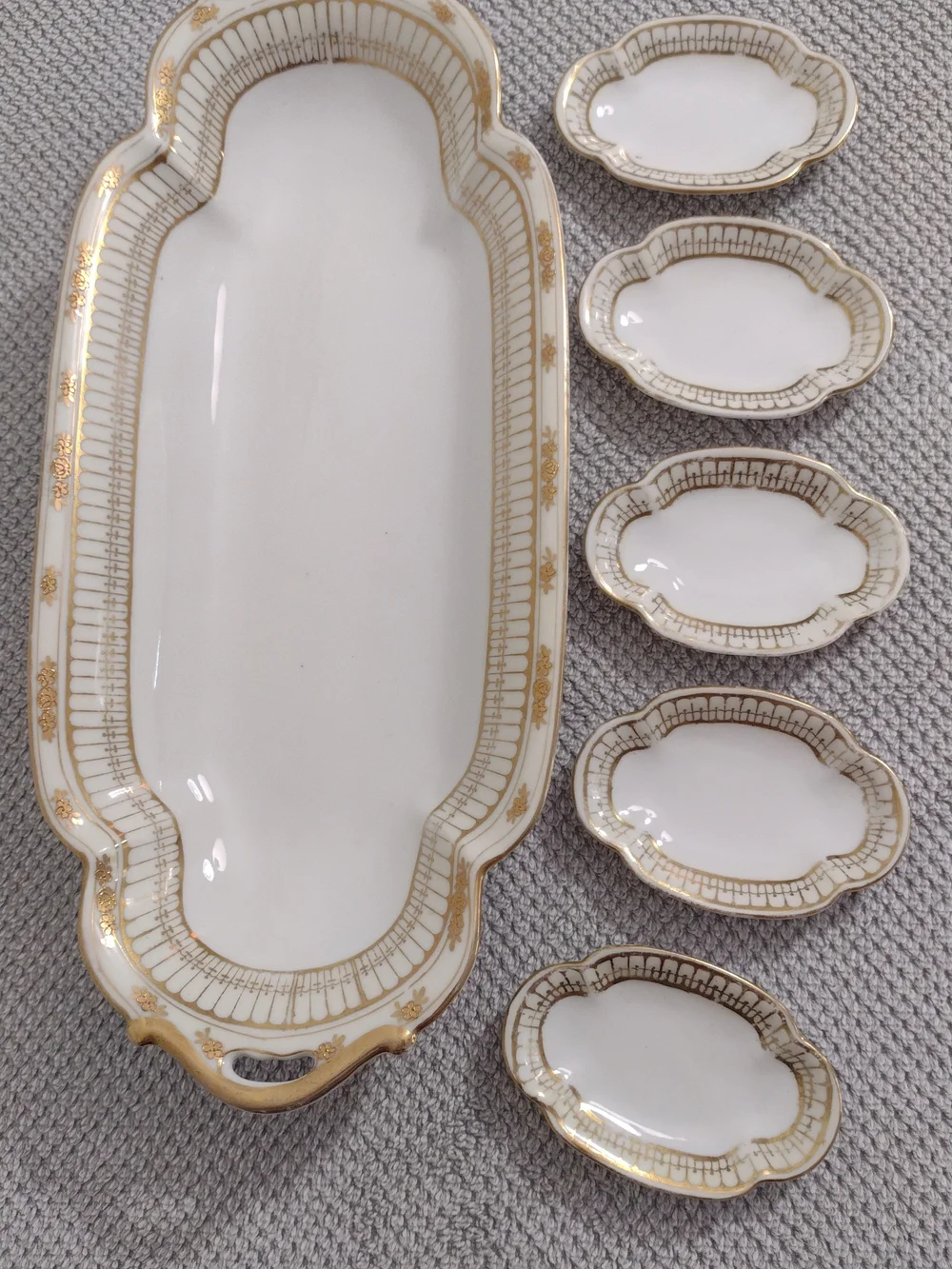 Antique Nippon Gold Porcelain Serving Platter with Matching Dishes